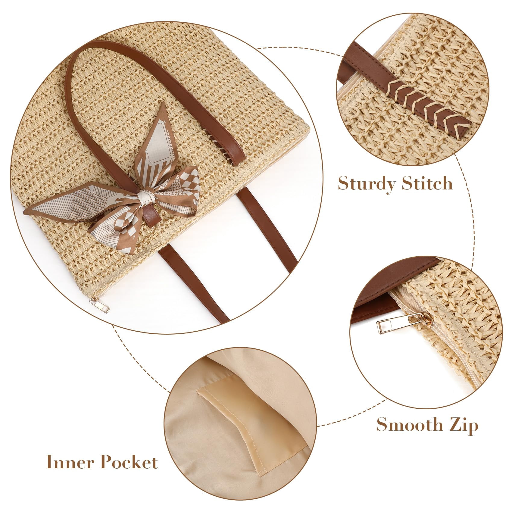 Summer Beach Crochet Bags for Women Knit&Straw Woven Tote Soft Fabric Boho Shoulder Bag for Vacation Shopping
