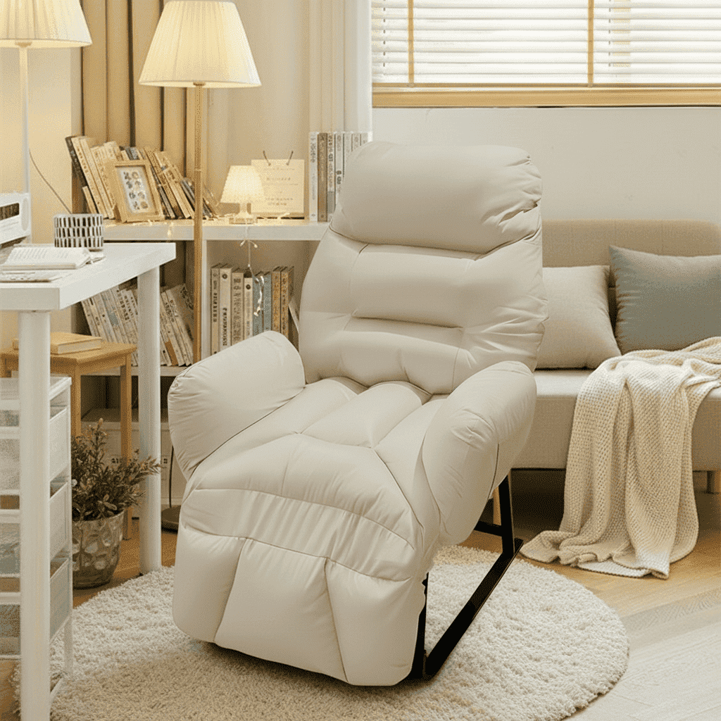 JUANYU Reclining Office Chair,5-Position Backrest Adjustment Desk Chair with Footrest,Ideal for Home or Office Use,Off White
