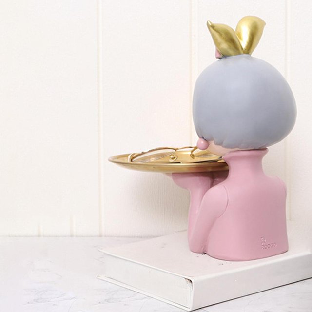 de Estatuas para Decoración para hogar con Bandeja de Almacenamiento, Contenedor de Artículos Diversos, Estatua de Escultura para Niñas, Plac Rosado BLESIY placa de almacenamiento