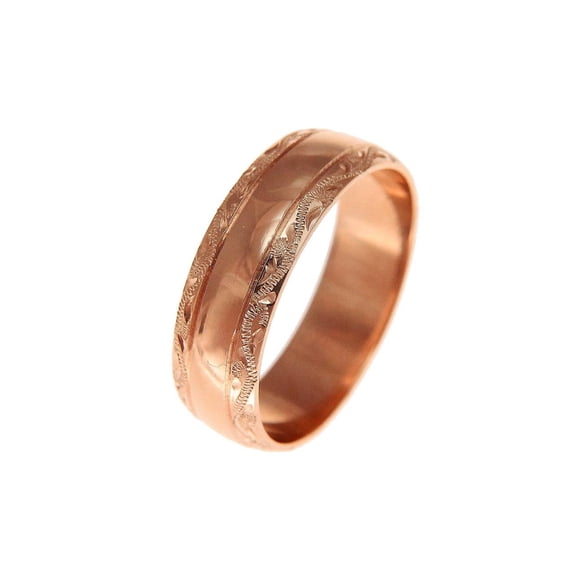 14K solid pink rose gold high polish custom hand engraved Hawaiian scroll 6mm ring size 3