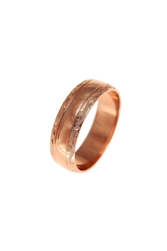 14K solid pink rose gold high polish custom hand engraved Hawaiian scroll 6mm ring size 5