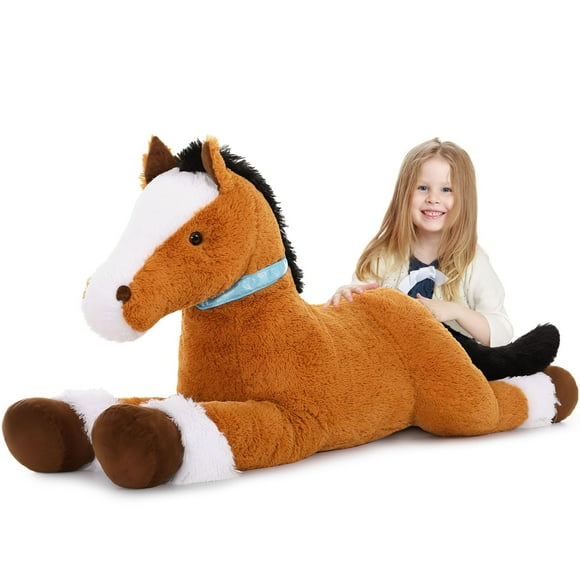 MaoGoLan Large Horse Plush Stuffed Animal, Big Pony Plush Toy, Jumbo Stuffed Horse, Ridable Pony Plush Pillow for Kids Girls Tan