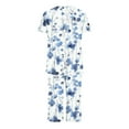 thumbnail image 4 of Dazajoo Short Sleeve Lounge Sets for Women 2 Piece,2024 Women's Short Sleeve Top with Capri Pants Pjs Floral Border Capri Pajama Set with Pockets,Light Blue,XL, 4 of 5