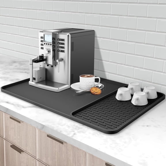 PLERISE Coffee Bar Mat, Silicone Dish Drying Mat with Detachable Design, 24 x 16 Inch, for Under Coffee Maker and Dish Rack