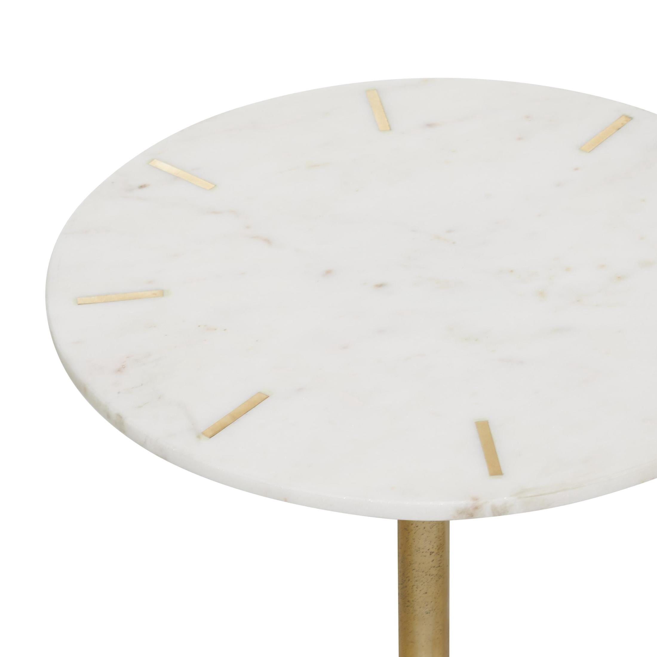 DecMode 18" x 25" White Marble Accent Table with Gold Inlay and Scrolled Base, 1-Piece