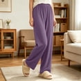 thumbnail image 6 of SHTXOZHI Breathable Pants for Girls Elastic Waist Loose Lightweight Loungewear Soft Solid Color Wide Leg Pants, 6 of 7