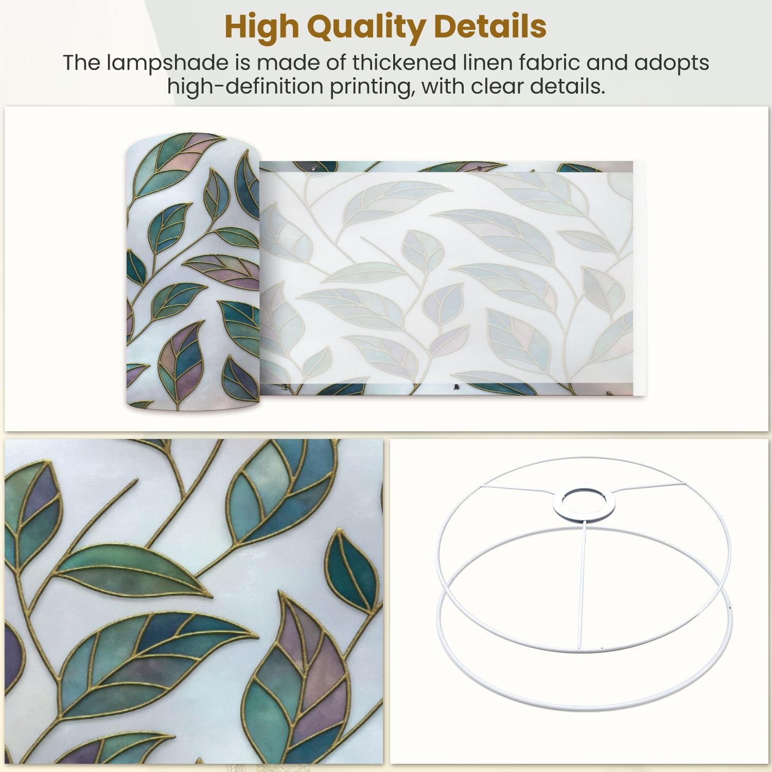 Linen Drum Lampshades Green Leaves Stained Glass 13"x13"x10" Light Shade for Table Lamps Floor Lamps Drum Lamp Shades Chandelier Lamp Shades Lampshade Replacement Assembly Required