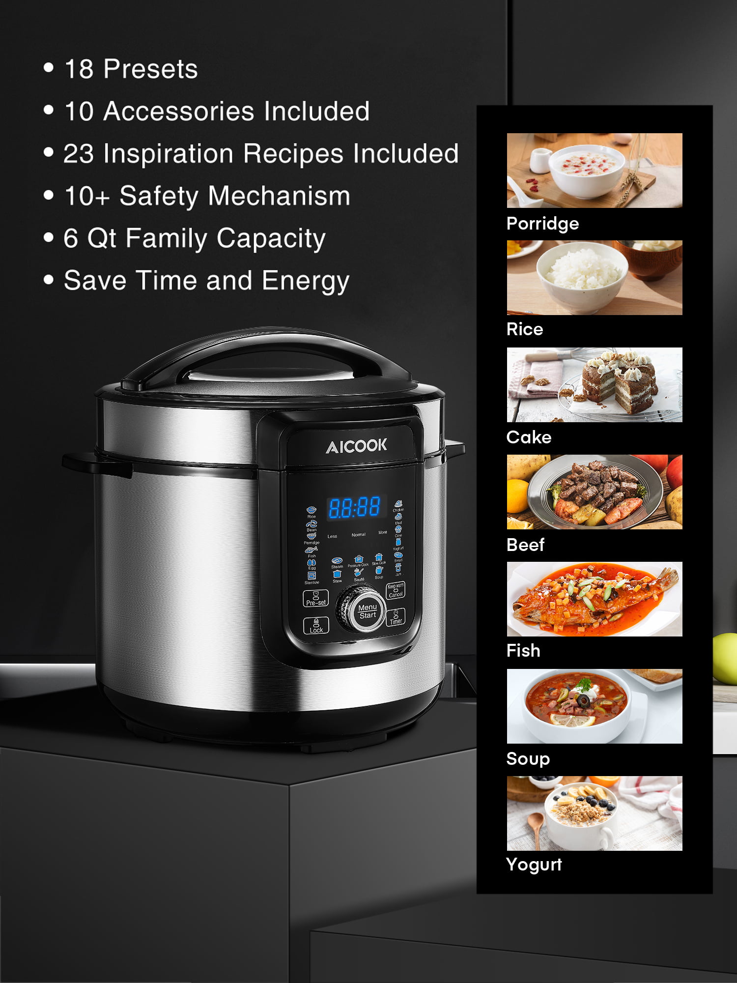  17-In-1 Pressure Cooker 6 Quart Electric Pressure Cooker Air  Fryer Combo, 1500W Slow Cooker, Multicooker, Rice Cooker with Recipe Book,  Nesting Broil Rack/Two Detachable Lids, Smart LED Touchscreen : Home 