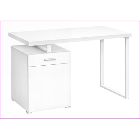 Desks | Modern 48-Inch Computer Desk with Adjustable Storage & Drawer White Laminate Metal | White | Particle Board