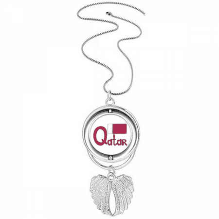 Qatar National Flag Purple Pattern Pendant Angel Wings Rotating Necklace Jewelry