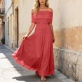 thumbnail image 2 of DHFJKG Summer Dresses For Women Off Shoulder Maxi Dress Chiffon Short Sleeve Party Flowy A-Line Wedding Guest Dress Trendy Dresses, 2 of 6