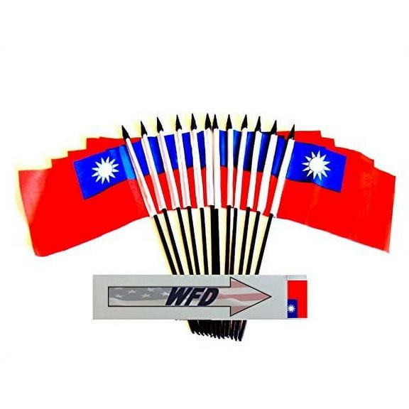 Pack of 12 4"x6" Taiwan Polyester Miniature Office Desk & Little Table Flags, 1 Dozen 4"x 6" Taiwanese Small Mini Hand Waving Stick Flags