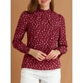 thumbnail image 5 of Allegra K Women's Ruffled Mock Neck Smocked Long Sleeve Printed Blouse, 5 of 6