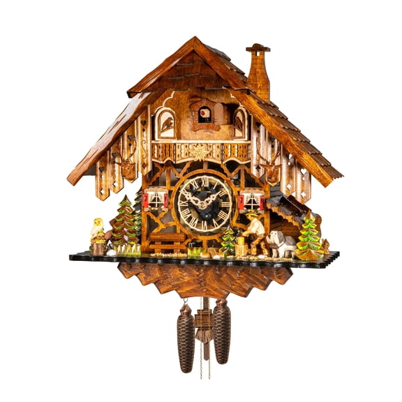 Cuckoo Clock Black Forest house with moving wood chopper