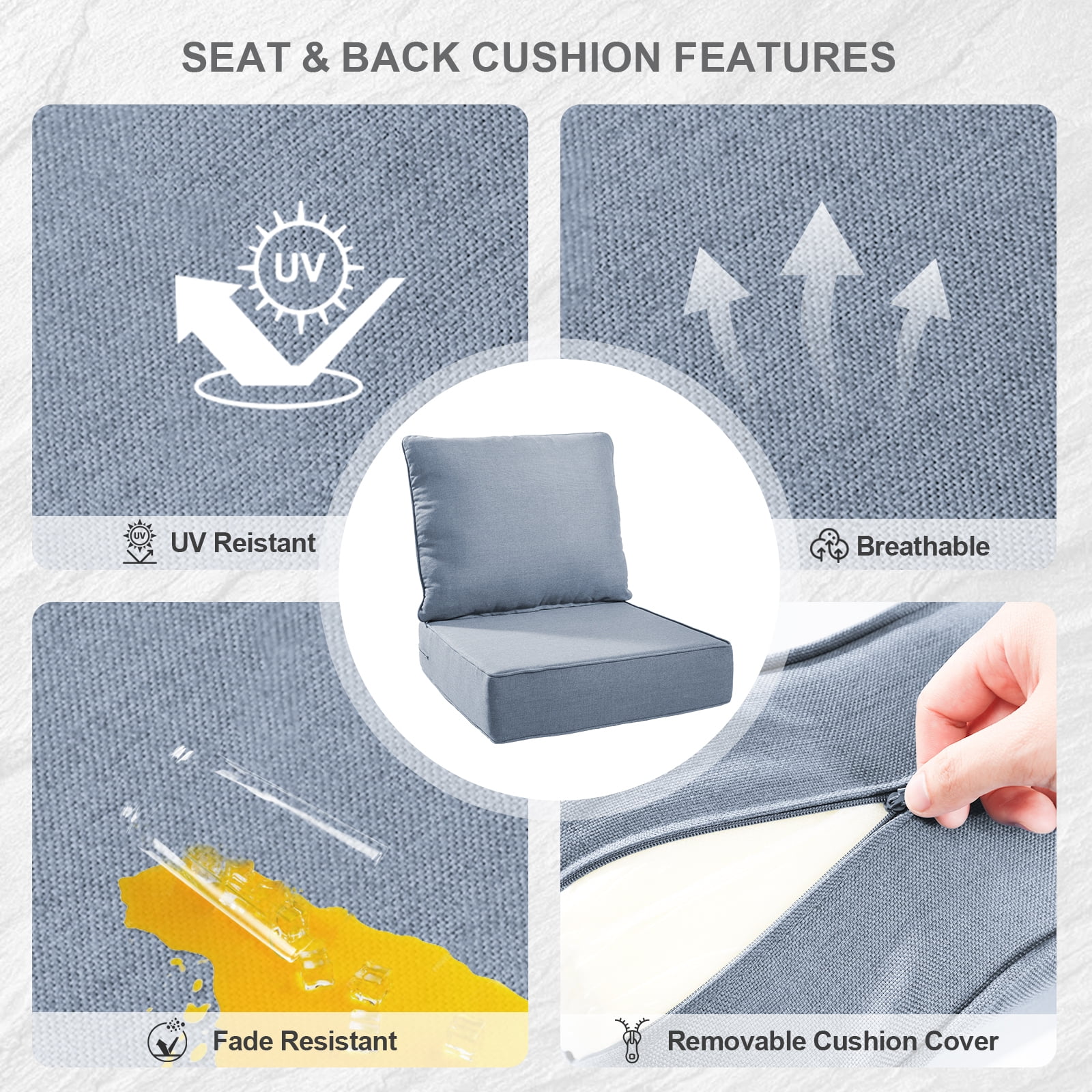 Bellefurn Luxury Outdoor Deep Seat Cushion 22 X 24 X 6 inch for Patio Furniture,Outdoor Sofa Cushions Chairs Cushions,Waterproof & Fade Resistant Patio Furniture Cushions for Wicker Chair,Couch