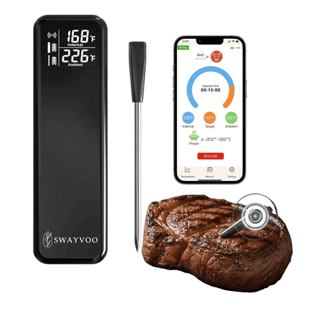 Swayvoo Bluetooth Wireless BBQ Meat Thermometer with Real-Time Monitoring App Alerts and Single Probe