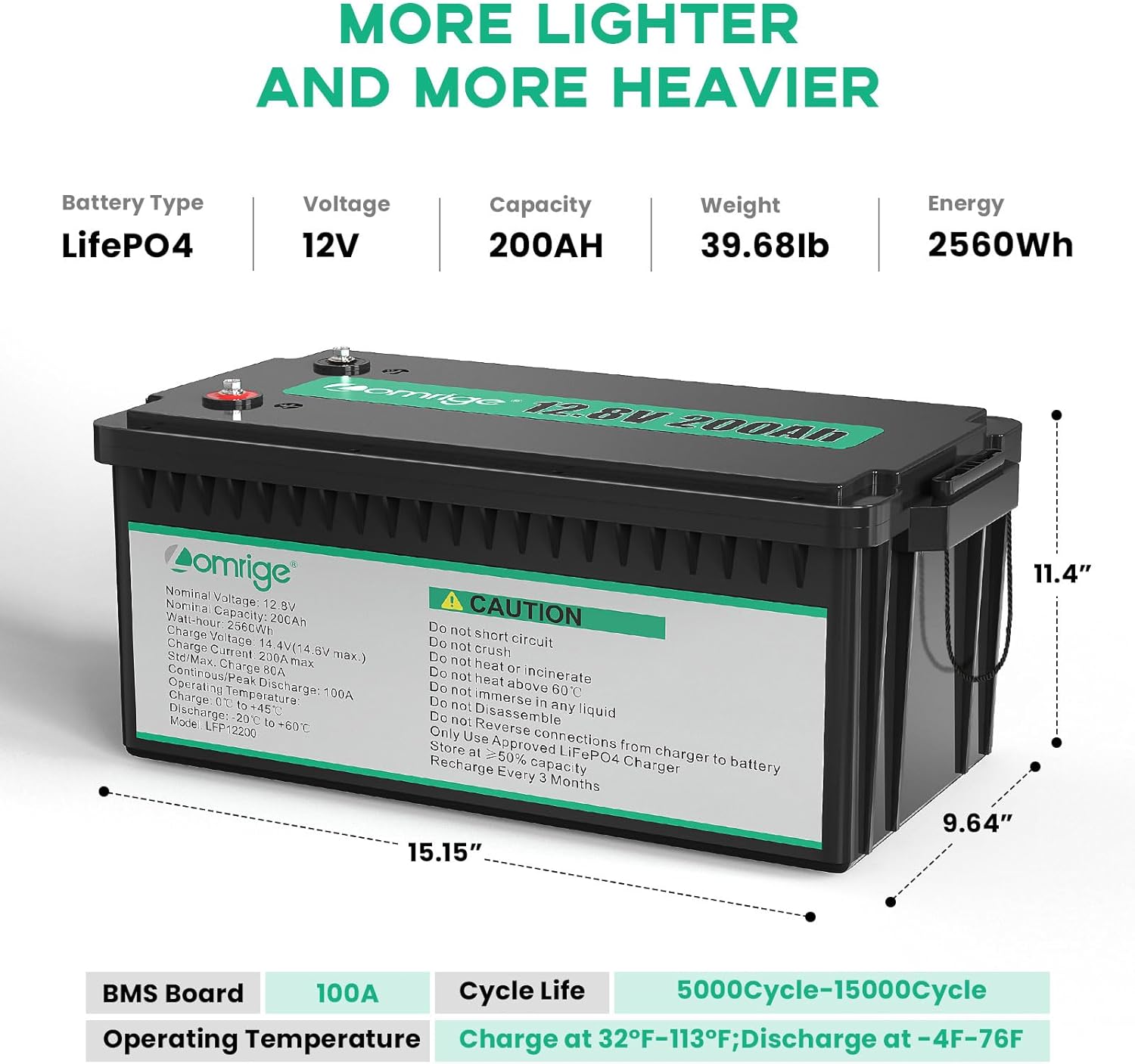 Lifepo4 Battery 200Ah 2560Wh Lithium Batteries 12V 5000+ Deep Cycle