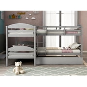 Bed Frame Twin L-Shaped Bunk bed with Trundle-Gray{OLD SKU:LP000024AAE}