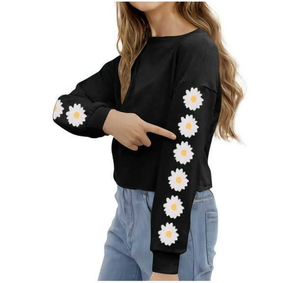 Wancir Kids Crop Tops Girls Long Sleeve Tee Shirts Cute Daisy Pinted Fashion Sweatshirt Pullover Top 4-14T