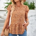 thumbnail image 3 of Camisas de gasa de manga corta con estampado floral para mujer Moda de verano Blusa de gasa de manga corta con volantes y volantes para mujer naranja XL, 3 of 8