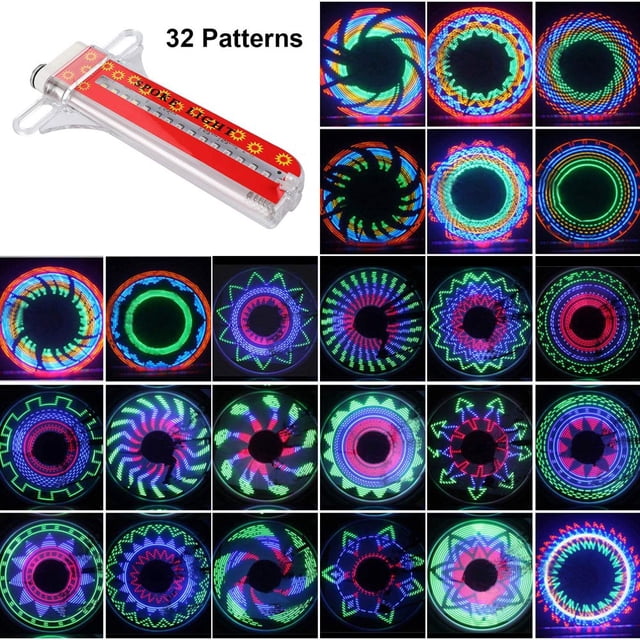 LED Bike Spoke Light 32 Patterns Safety Cool Bike Accessories Batteries Powered Bike Rim Tire Lights for Cycling & Bicycle Decor