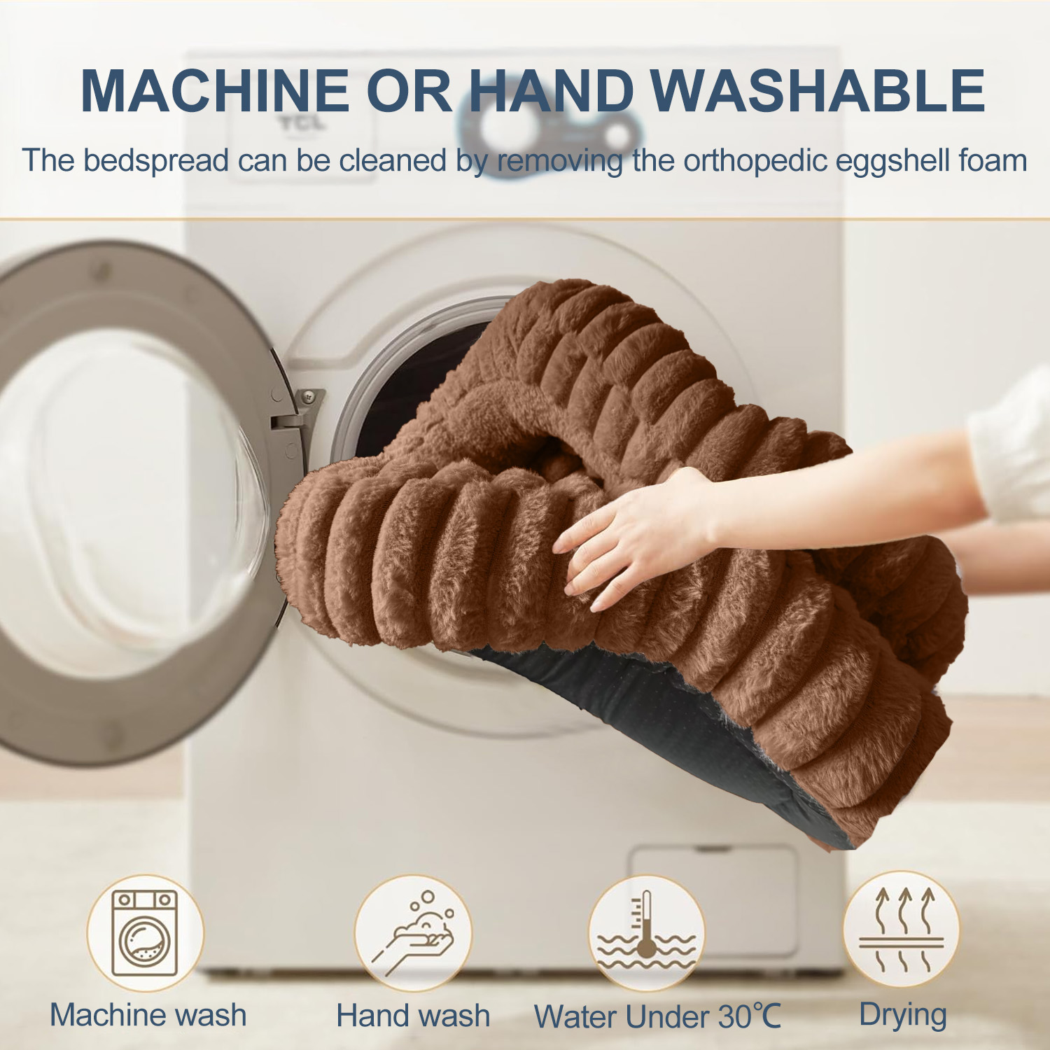 SANMADROLA Cute Dog Beds for Large Sized Dog, Washable Large Dog Beds, Rectangle Pet Beds for Big Dogs, Furry Bolster Soft Warming Calming Pet Bed with Non-Slip Bottom, 35.4"x27.2"x5.5",Brown
