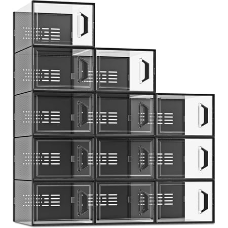 XX-Large Shoe Storage Box Fit Size 13, Clear Plastic Stackable Shoe Organizer for Closet, Space Saving Sneaker Shoe Rack Containers Bins Holders for Entryway, Under Bed, 12 Pack Clear