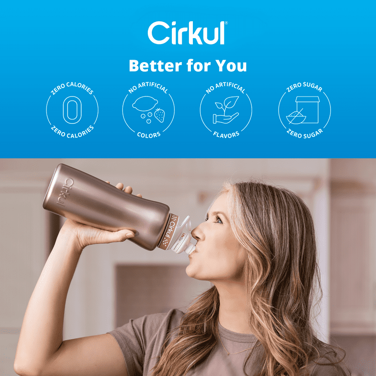 Cirkul 22oz White Stainless Steel Water Bottle Starter Kit with Blue Lid  and 2 Flavor Cartridges (Fruit Punch & Mixed Berry)