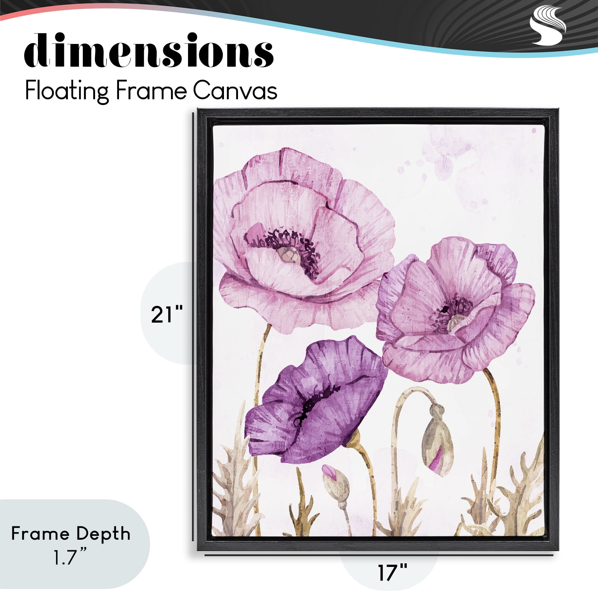 Stupell Industries Bright Purple Poppies Black Framed Floater Canvas Wall Art, design by Kim Allen