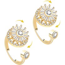 Gold Crystal Anxiety Relief Spinning Ring - Adjustable Decompression Anti-Stress Anxiety Ring Spinner, Stress Relieving Ring Jewelry Gift for Women