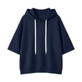 thumbnail image 2 of AKOEE Oversized Hoodies Women 3/4 Length Batwing Sleeve Drawstring Hooded Sweatshirts Plus Size Casual Sweaters (3XL, Navy), 2 of 6