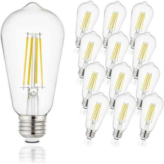 YANTON YANTON Light Bulbs E26: 12-Pack Chandeleir Lights Bulb 6W Equivalent 60W - Edison VintaYANTON Bulbs Daylight 5000K ST58 Clear Glass Bulb 800LM 80 CRI Non-Dimmable