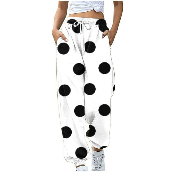 Annhoo Baggy Sweatpants Women Trendy Polka Dots Drawstring High Waisted Pants Casual Trousers with Pockets Streetwear