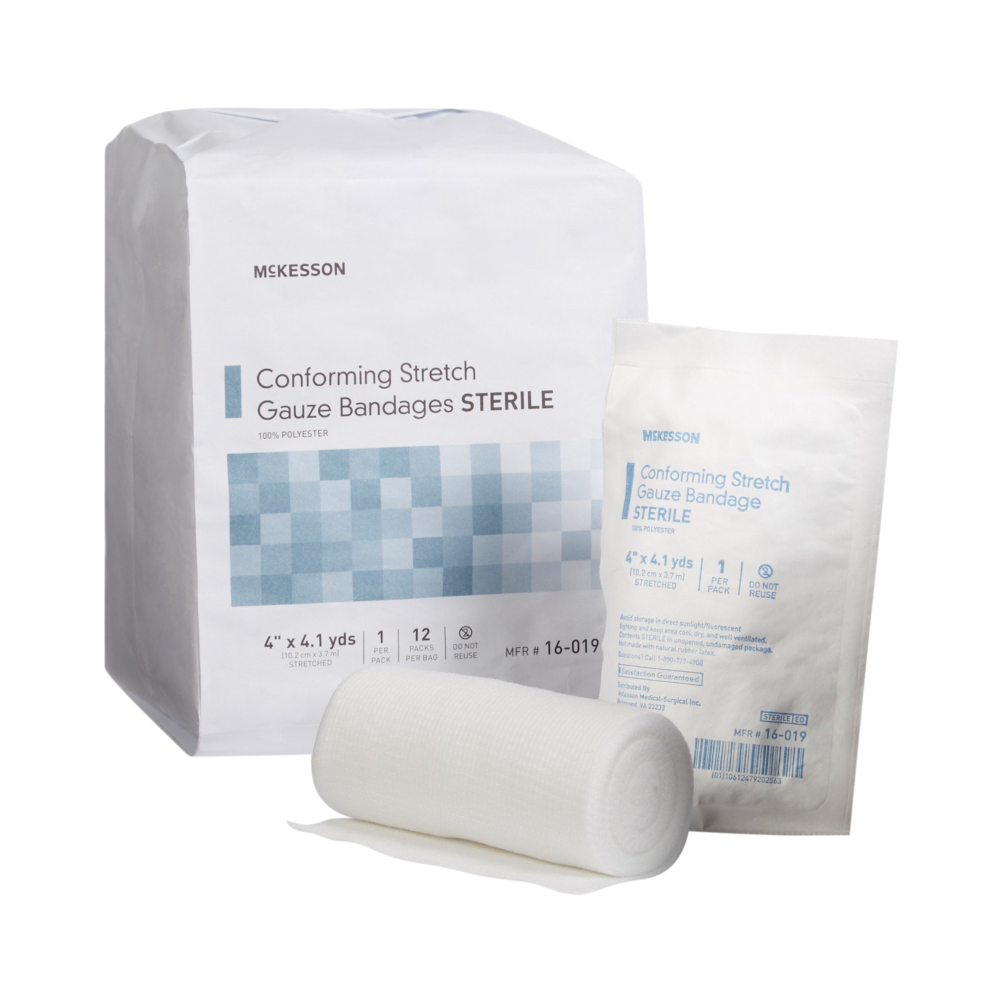 McKesson White Conforming Bandage Sterile 4' x 4-1/10 yd 16-019 12 per Bag
