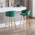 thumbnail image 5 of JERFIT Modern Velvet Bar Stools Set of 2 with Chrome Metal Base and Footrest for Kitchen Island, Green, 5 of 10