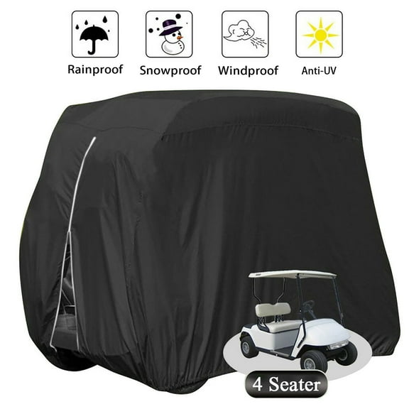 112 Inch Golf Cart Covers, 4 Passenger Waterproof Outdoor Black Storage Cover Fit for EZGO Club Car Yamaha