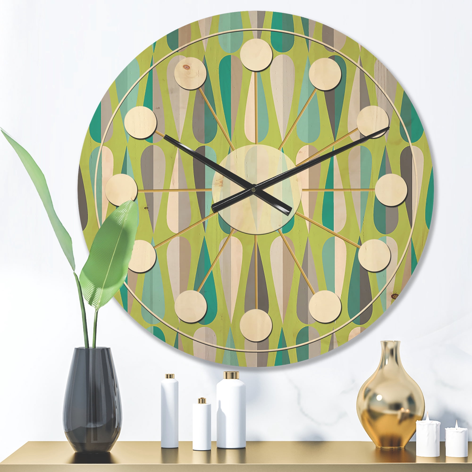 Designart 'Abstract Retro Drops VI' Mid-Century Modern Wood Wall Clock