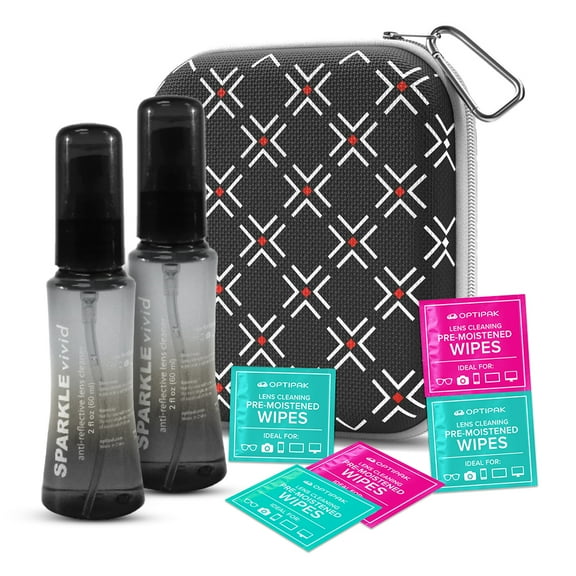 Sparkle Vivid Anti-Reflective Lens Cleaner Spray Kit - (2) 2oz Glasses Cleaner Spray, (5) Pre-Moistened Lens Wipes & (1) Multipurpose Pouch for Eyeglasses, Lenses and Camera Cleaning Kit(8 Piece Set)
