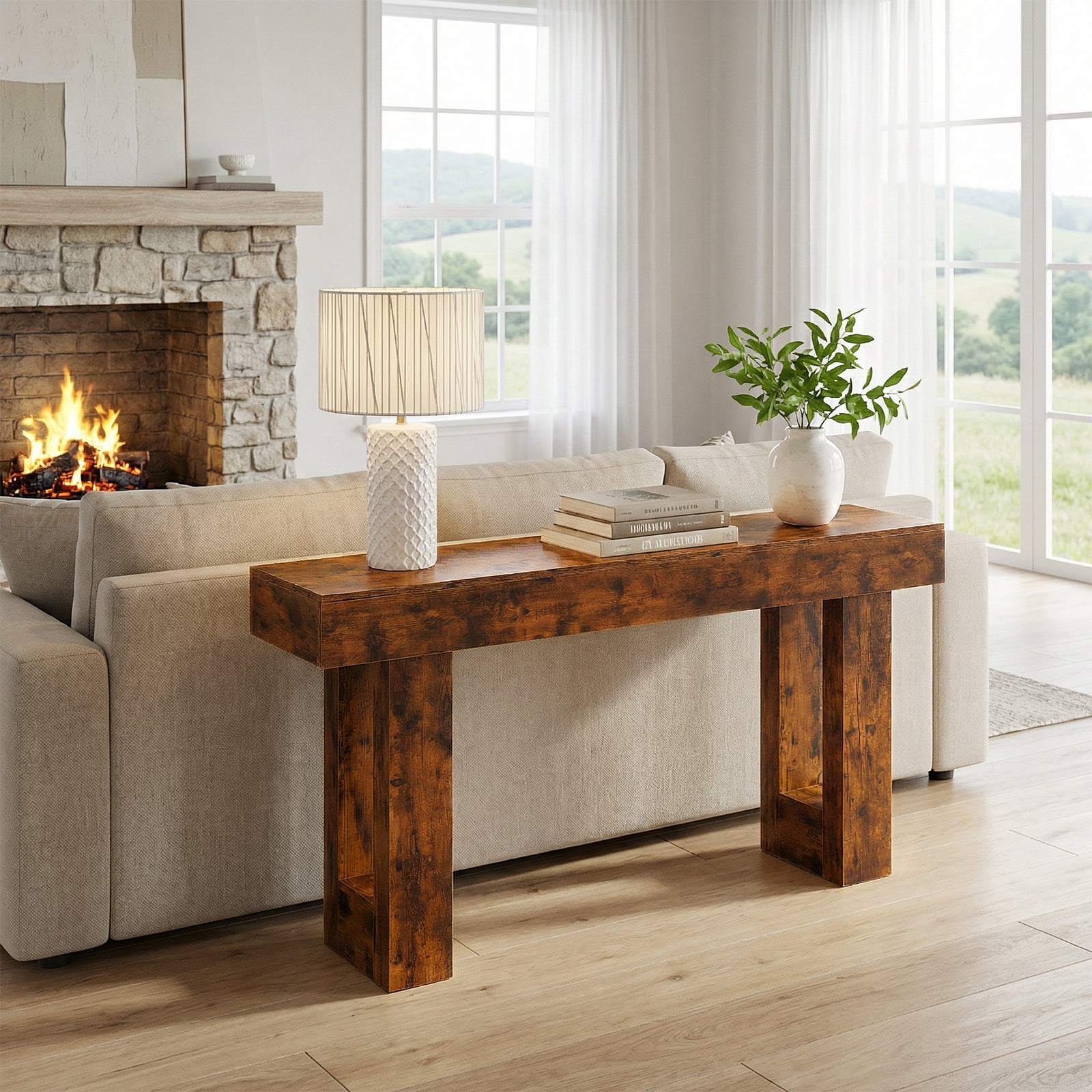 CONCETTA 63-inch Long Console Table, Wooden Farmhouse Sofa Table Behind Couch, Entryway for Hallway, Living Room, Brown