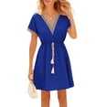 thumbnail image 2 of Biekopu Women Short Sleeve Dress Summer Casual Lace Trim Drawstring Waist Party A-Line Dress, 2 of 6