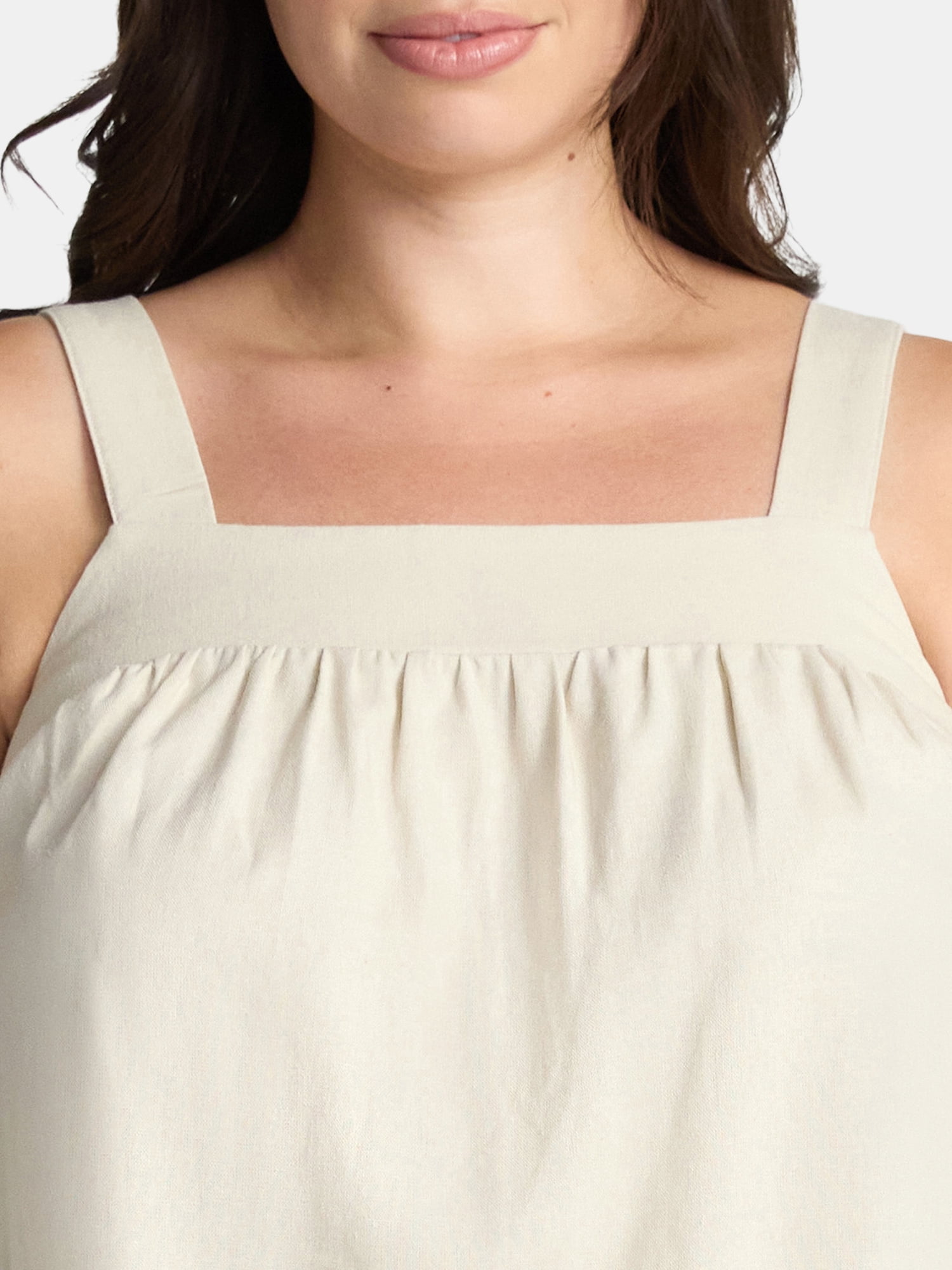 Time and Tru Women's Linen Blend Tank Top and Shorts Set, 2-Piece, Sizes XS-4X