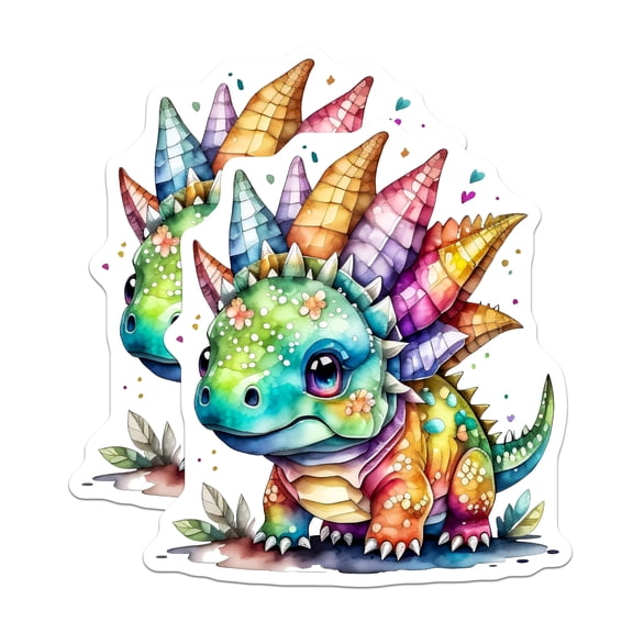 (2 Pack) Rainbow Stegosaurus Stickers - Cute Dinosaur Decal - Kids Room Decor - 5" On Longest Side - Sticks to Smooth Flat Surfaces - Made in USA - BMCS14035