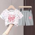 thumbnail image 2 of KPOPLK Baby Girl Summer Clothes Floral Print Short Sleeve T Shirt + Shorts Sets Infant Toddler Outfits 0-4 Years Old(12-18 Months,Grey), 2 of 4
