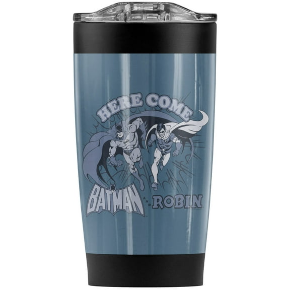 Batman Here Come And Robin Stainless Steel Tumbler 20 oz Coffee Travel Mug/Cup, Vacuum Insulated & Double Wall with Leakproof Sliding Lid | Great for Hot Drinks and Cold Beverages