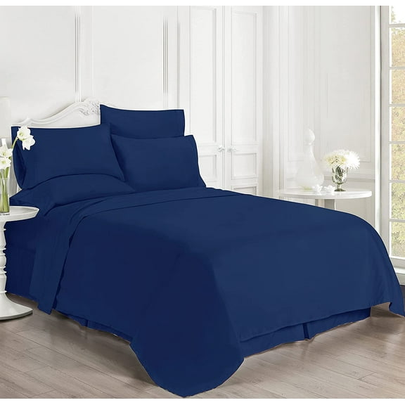 Luxury 6 Piece Bed Sheet Set - 100% Egyptian Cotton - 400 Thread Count - Extra Soft and Luxury 15" Deep Pocket, Cool and Breathable, Full Size - Royal Blue Solid.