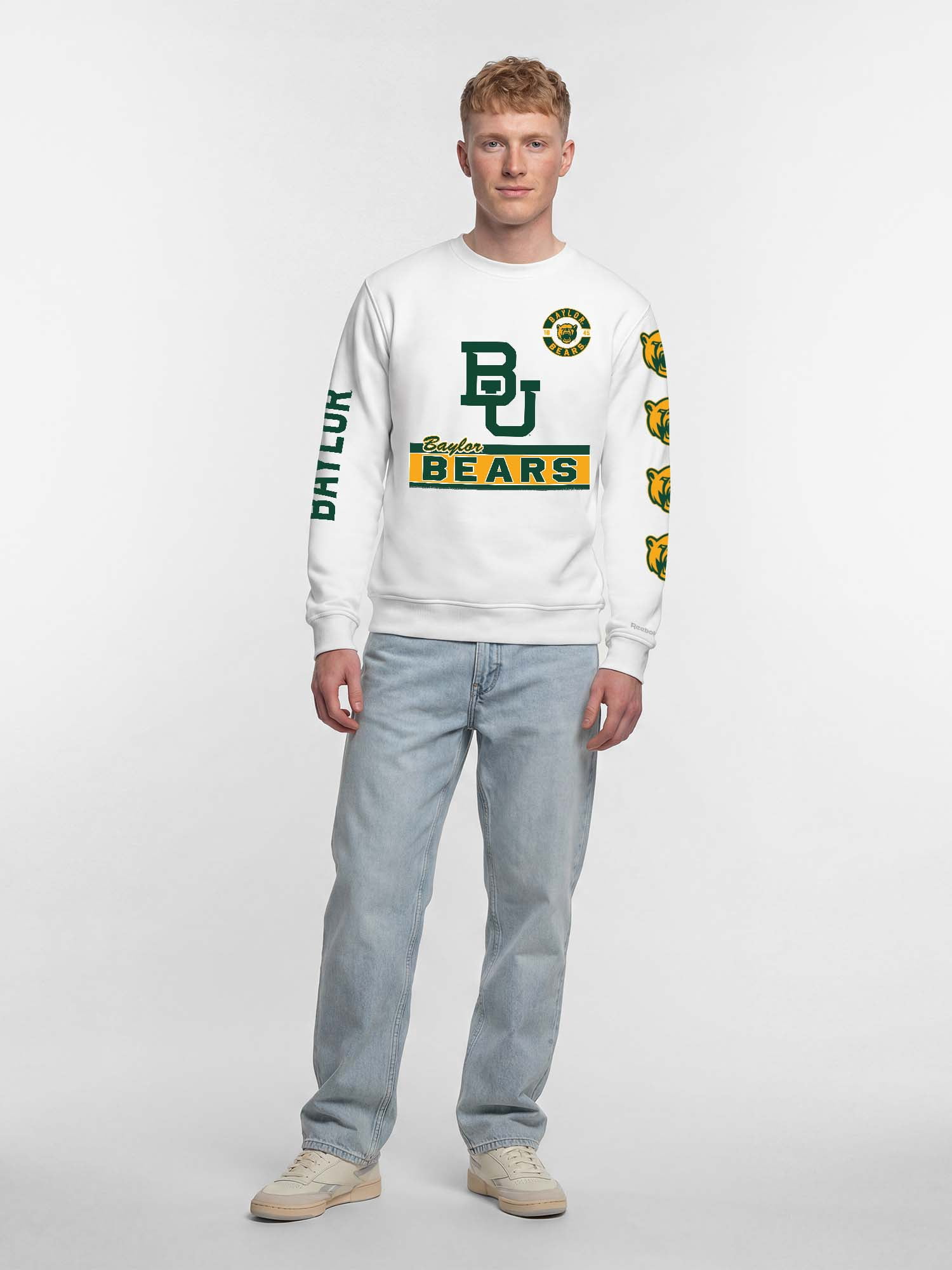 Baylor Bears Reebok Mens White Crew Sweatshirt