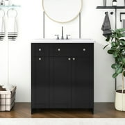 30 Bathroom Vanity with Sink Combo Wall Mounted Storage Cabinet Set with Soft Close Drawers, Modern Design with Invisible Handle, Resin Basin Sink Top, Gray