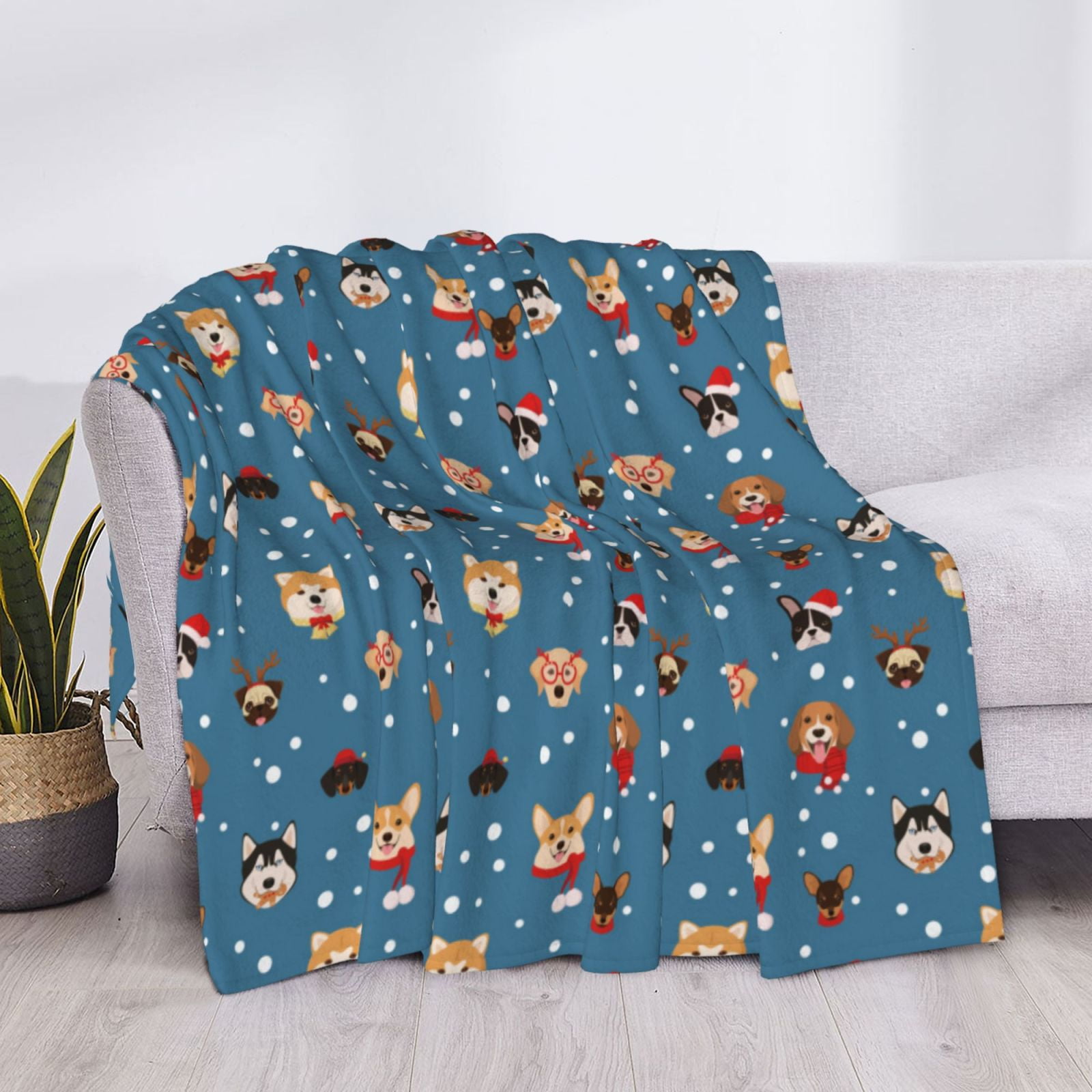 Throw Blanket for Couch - Christmas Cute Dog Puppy Soft Comfy Lightweight Cozy Warm Throw Blanket, Fuzzy Plush Flannel Blanket & Throws for Sofa and Bed All Season