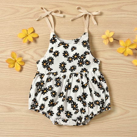 

THE WILD Baby Girl Printed Summer Flowers Print Sleeveless Sling Romper Jumpsuit