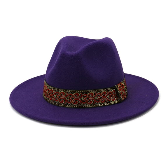 Wide Brim Boho Western Hat for Men Women Felt Fedora Hat Flat Brim with Belt